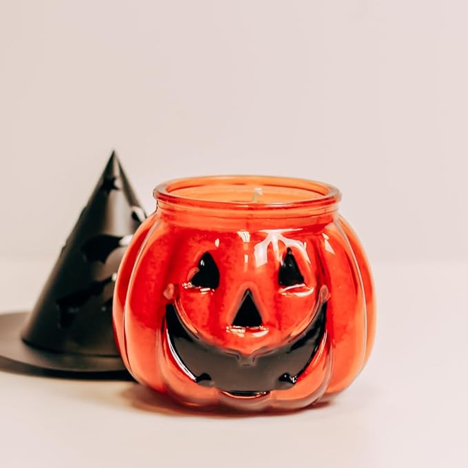A Cheerful Giver Punky Pumpkin Jar Candle - Fun and Spooky Candle for Halloween Decorations - Uniquely Shaped Candle Jars for Indoor/Outdoor Decor - Orange, Cinnamon, Clove Scent - 10 Oz