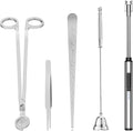 5 in 1 Candle Accessory Set,Candle Wick Trimmer Cutter,Candle Wick Dipper,Candle Wick Snuffer,Rechargeable Candle Lighter,Tweezers,Stainless Steel Candle Care Kit Home Gift for Aromatherapy