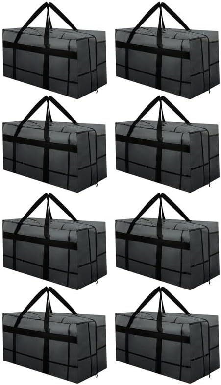 8Pack Extra Large Heavy Duty Moving Bags with Zippers & Reinforced Handles Heavy-Duty Storage Totes – Moving Boxes for Clothes, College Supplies, and Moving – Waterproof & Foldable (Large)