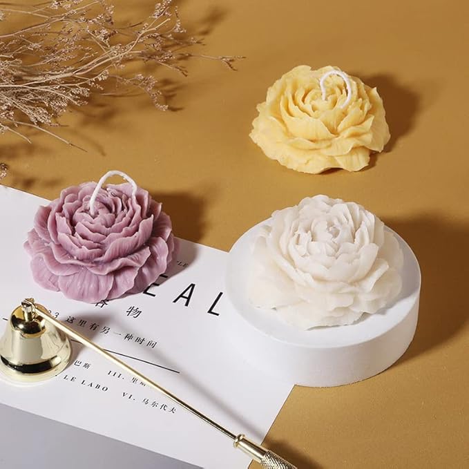 Cestony 3D Flower Peony Candle Silicone Molds for Making Candle Resin Pillar Aromatherapy gypsum Candles Wax Soap Flower Specimen Clay Craft