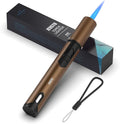 Butane Lighter, Torch with Fuel Level Window, Adjustable Fire Jet Lighter for Fireplace, Windproof Pen for Candle BBQ, Brown, Fluid not Included