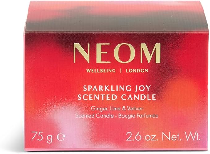 NEOM Sparkling Joy Travel Candle, 1 Wick, 75g I Ginger, Lime and Vetiver I 100% Naturally Derived Wax I 100% Natural Fragrances I Invigorating