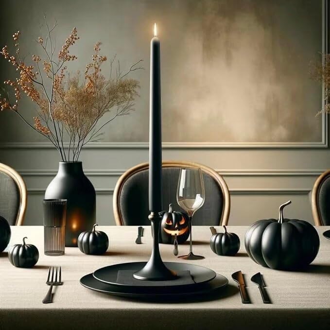 12-Inch Tall Dripless Taper Candles Set of 4 - Black Tapered Candles, Perfect for Halloween - Smokeless, Unscented, Long Burning - Hand Poured, Colored Tall Candlesticks - negras