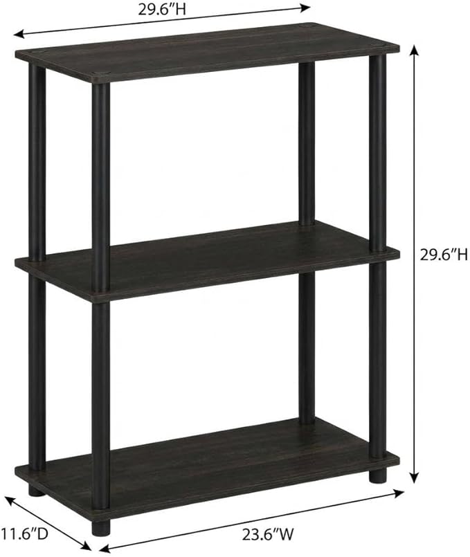 Furnifact Espresso Black Bookcase with Wood Construction, Sleek Design, Durable Material, Versatile Storage Solution, Modern Style for Home or Office use