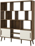 Furnifact Walnut Linen Bookcase with Sliding Doors, 59-Inch Tall Storage Cabinet, Modern Design, Durable Construction, Stylish Home and Office Organization
