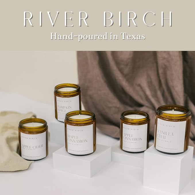 River Birch Candles Apple Cinnamon Scented Candle | Premium, All-Natural, Non-Toxic, Soy Amber Jar Candles | 8.5oz 40 Hr Burn Time | Cozy Relaxing Gifts for Home