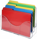 Azar Displays 250099 Three Tier File and Brochure Desktop Wall Organizer Holder with Dividers Brochure Display Stand Acrylic Holder, Fits 8.5" x 11" Files, Clear, 1 Pack