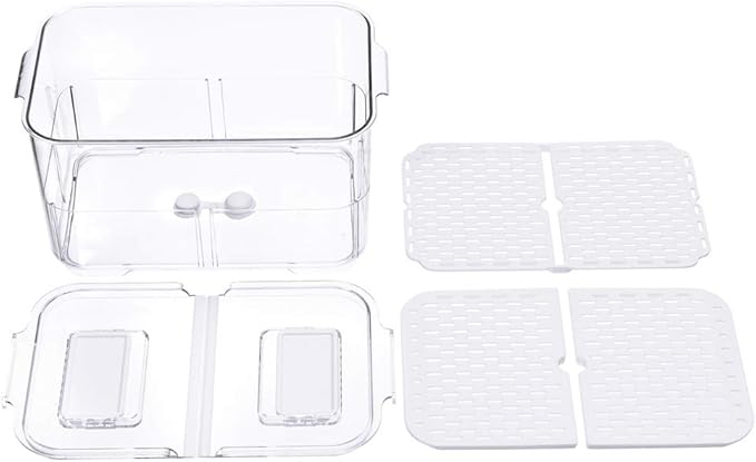 Slideep Food Storage Containers Fridge Produce Saver, Stackable Refrigerator Organizer Keeper Foldable lid with Removable Drain Tray for Produce, Fruits, Vegetables 5700 ml - 2 Pack