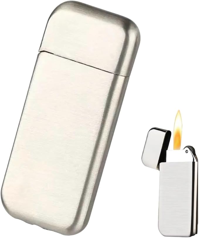 NIVEK Slim Compact Lighter, Ultra Thin, Small Portable, Soft Flame Refillable for Men Women (Silver)