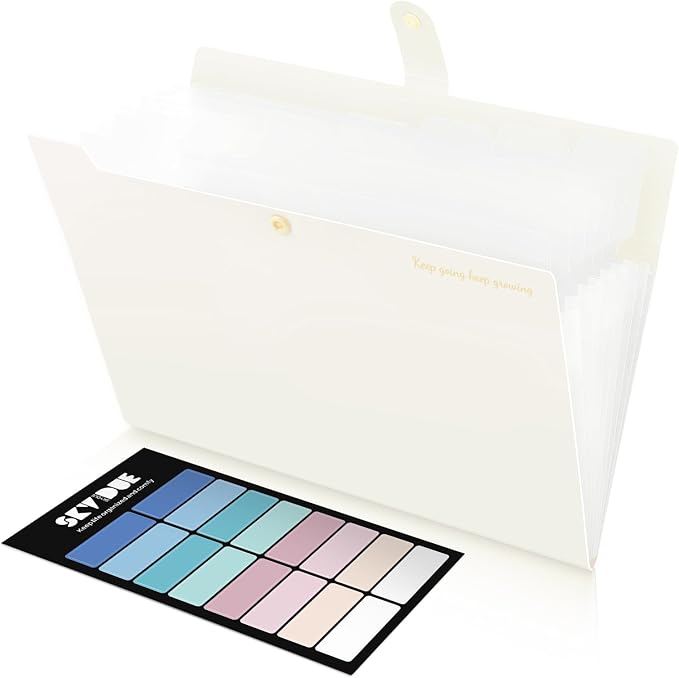 SKYDUE Accordion File Organizer, Expanding File Folder with 8 Pockets, Portable Document Paper Receipt Organizer, Letter/A4 Size Filing Folder School Office Supplies Cream