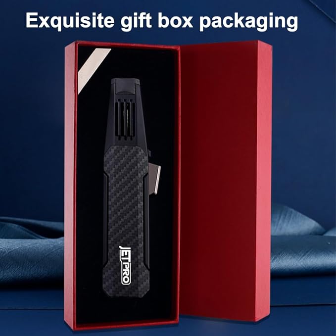 Butane Torch Lighter One-Hand Operation Lighter Adjustable Jet Flame with safety lock Kitchen Cooking Torch Gift Box Package (Butane Gas Not Included) (Black)