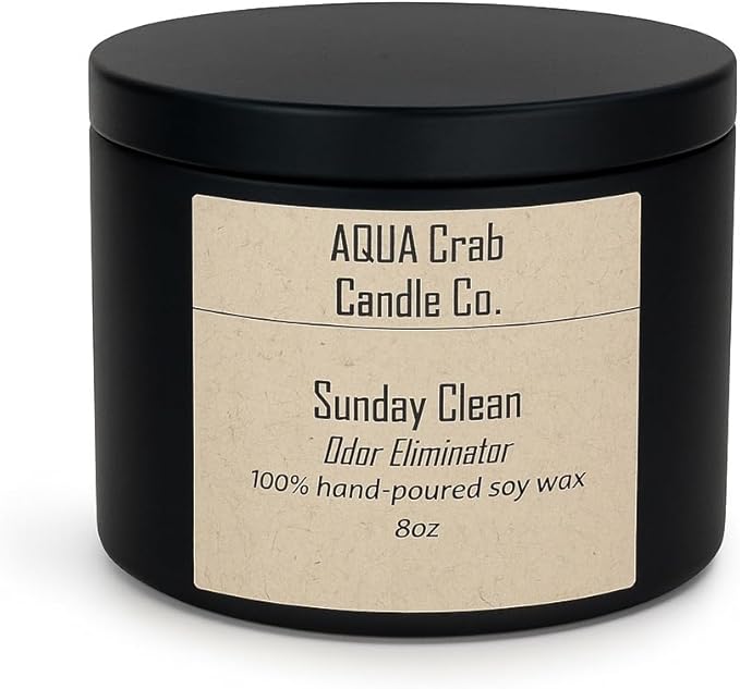 Odor Eliminator Candle, 8 oz., Soy Wax, Fresh Linen Scent, Sunday Clean