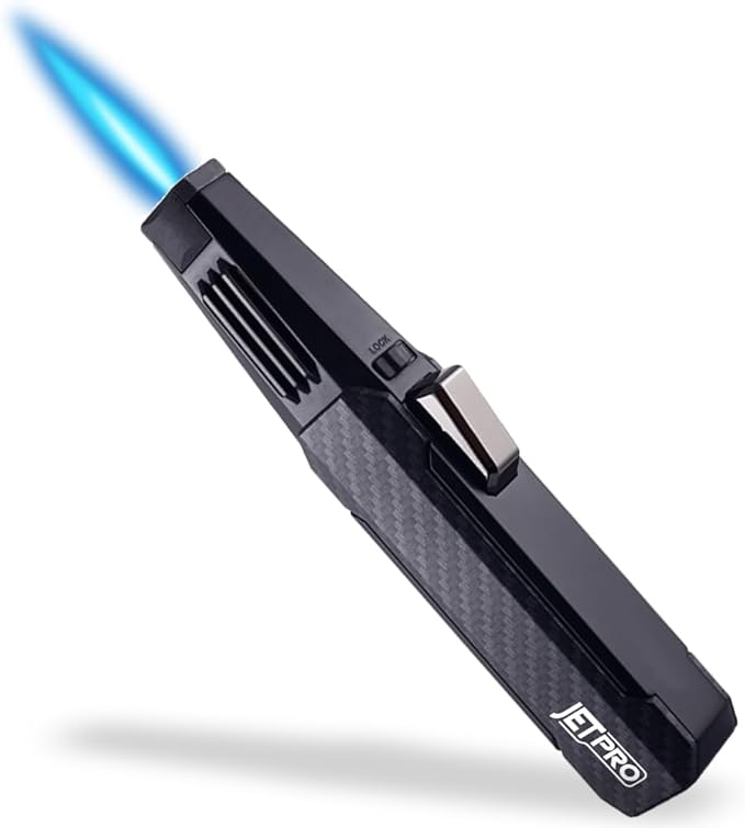 Butane Torch Lighter One-Hand Operation Lighter Adjustable Jet Flame with safety lock Kitchen Cooking Torch Gift Box Package (Butane Gas Not Included) (Black)