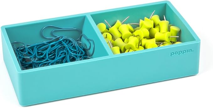 Poppin Softie This + That Tray, 2 Compartments, Silicone, 3 x 6.25 x 1.5, Aqua