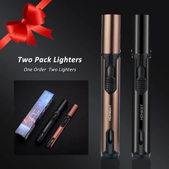 PROMISE Metal Lighters Butane Lighters Refillable Single Jet Flame Lighter Shipped Without Gas (Black&Brown)