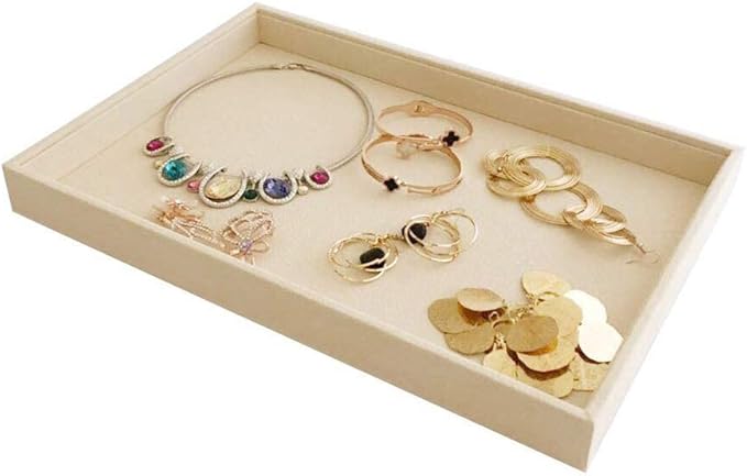 Large Beige Premium Quality Velvet Jewelry Display Box Tray Stackable Practical Trade Show Home Store Open Tray