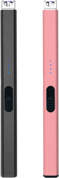 FIGHTSENSE USB Rechargeable Candle Lighter,Plasma Arc Windproof Flameless Long Electric Lighter with Safety Switch,LED Battery Display,Used for BBQ Fireplace,Camping,Stove Kitchen (Black & Pink)