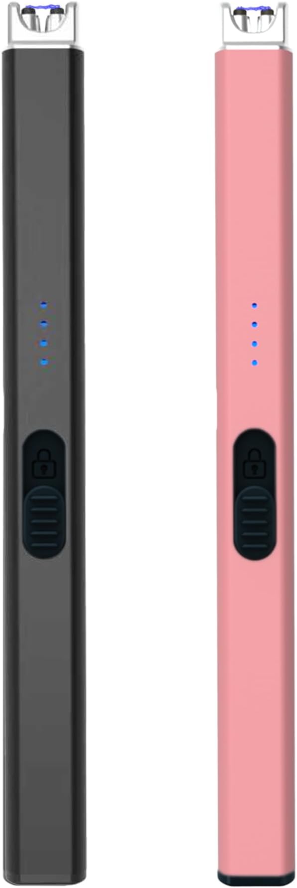FIGHTSENSE USB Rechargeable Candle Lighter,Plasma Arc Windproof Flameless Long Electric Lighter with Safety Switch,LED Battery Display,Used for BBQ Fireplace,Camping,Stove Kitchen (Black & Pink)