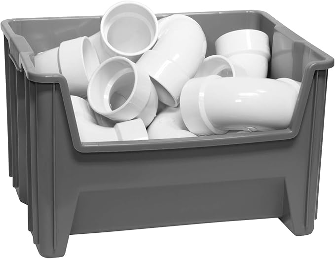 Akro-Mils 13017 Stak-N-Store Heavy Duty Stackable Open Front Plastic Storage Container Bin, (15" x 20" x 12-1/2"), Gray, (3-Pack)
