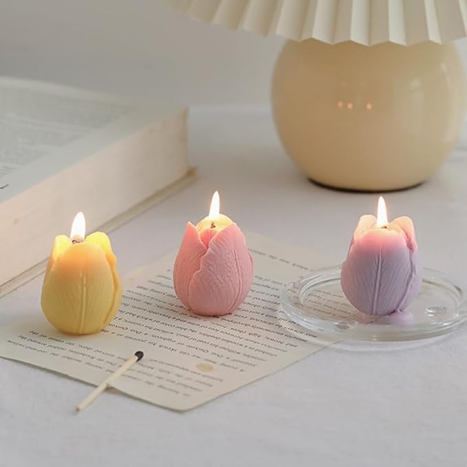 2Pcs Tulip Silicone Candle Flower Wax Mold Silicone for Candles Resin Making Molds Moldes De Silicona para Hacer Velas Artesanales De Silicona,for Making Mothers Day Gifts for Mom Daughter