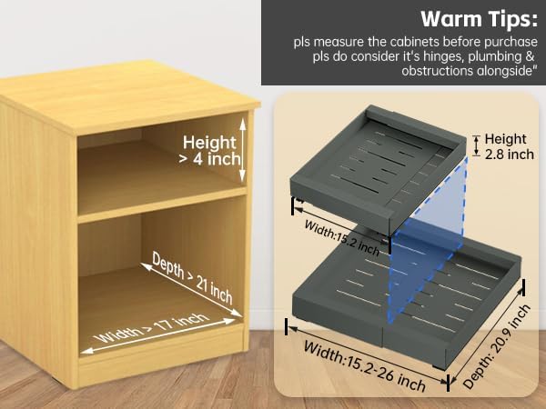2Pack Expandable Pull Out Cabinet Organizer 21" Deep - Sliding Drawer Organizer Roll Out Shelves Adhesive - Adjustable Width 15.2"-26.2" W (Grey)