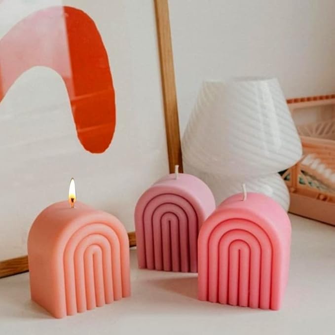 Geometric Rainbow Candle Mold, U-Shaped Arch Scented Mold, Bridge Aromath Wax Mould for Candle Soap Wax Cake Mousse Ice Cream Making (4 Ring Short, Single-Sided)