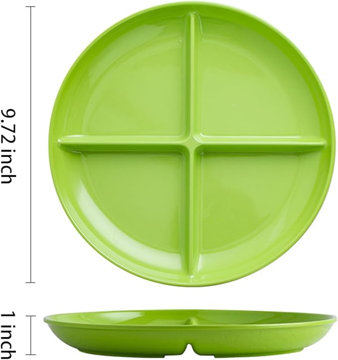 Green 4 Compartment Divided Plates Snacks Tray Dinner Plate,Food Grade Fruit Plates BPA Free - 1Pack