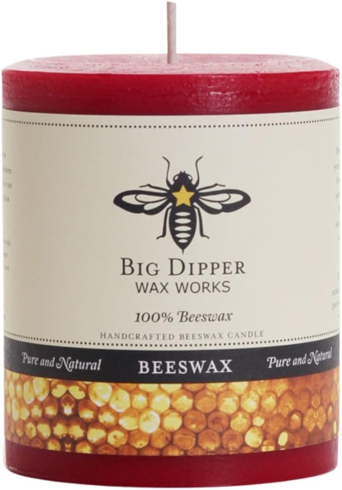 BIG DIPPER WAX WORKS 3X4 Red Beeswax Pillar, 1 EA