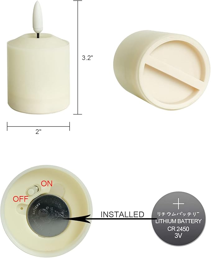 GenSwin Flameless Waterproof Pillar Candles Flickering with Remote & Timer, Battery Operated LED Votive 3D Wick Candles for Indoor Outdoor Lanterns 6 Pack Ivory(Battery Include, 2 x 3.2 Inch)