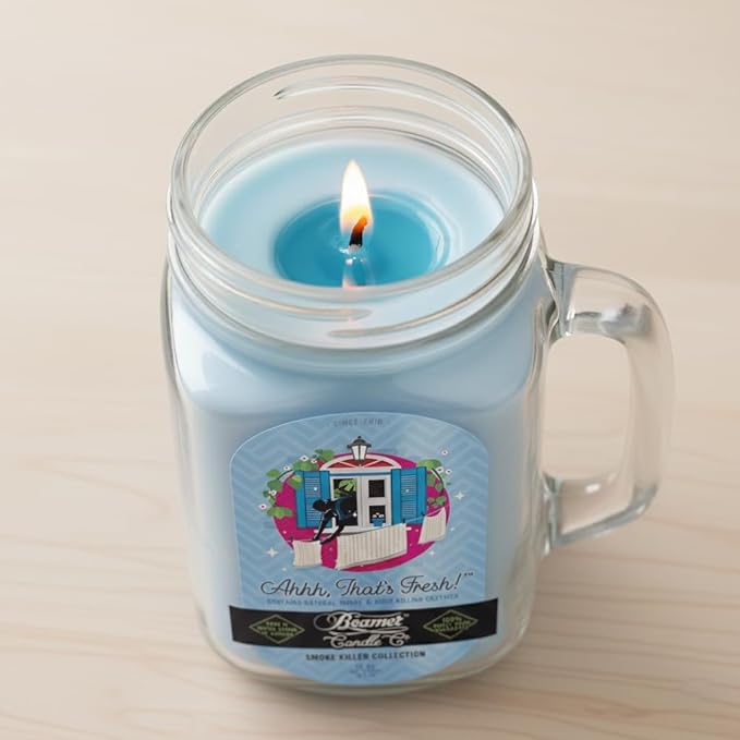 Ahhh, That’s Fresh Candle – Strong Scent – Fresh Linen & Clean Cotton – Long Lasting 90 Hour Burn – Large 12oz Mason Jar – Made in USA – Beamer Candle Co.