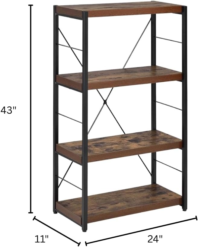 Furnifact Weathered Oak and Black Bob Bookshelf, Modern Bookcase, Ample Storage, Durable, for Living Room or Office