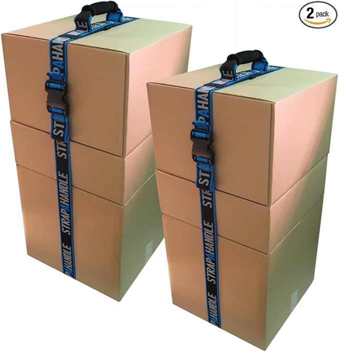 8’ Carry Strap with Handle | 2-Pack | Adjustable Belt | Easy, Safe, Secure, Lifting, Moving, Carrying Heavy Boxes, Groceries | Best Luggage Strap (Strap-A-Handle 2 Pack - 8ft. Length, 40lb. Capacity)