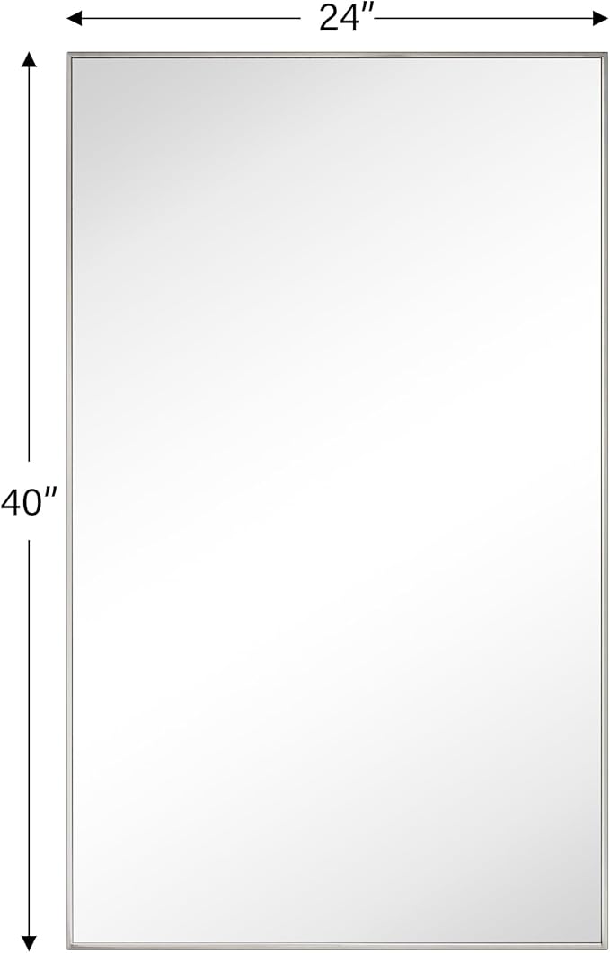 TEHOME Brushed Nickel Bathroom Vanity Mirror with Squared Corners, 24x40'' Silver Rectangle Stainless Steel Metal Framed Mirror for Bathroom