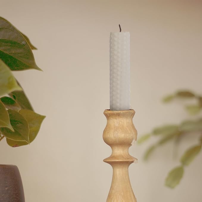 DEYBBY Handmade Beeswax Taper Candles, Dripless Wax Candles, Hand-Rolled Honeycomb Candles for Dinner Party, Set of 12 Flat Top（Cream White）