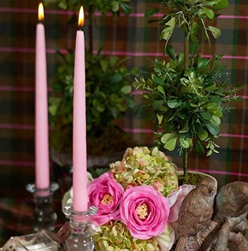 D'light Online 12" Elegant Unscented Pink Taper Candles Premium Quality Candles Hand-Dipped Tapered Candles, Dripless and Smokeless - Set of 12 Individually Wrapped (12 Inch, Pink)