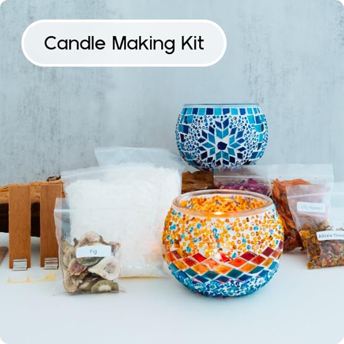 Candle Making Kit with Turkish Mosaic Holder – DIY Glass Candle Holder Craft Kit with Colorful Mosaic Tiles & All Natural Soy Wax – Handmade Arts & Crafts Complete Gift for Adults & Beginners (2)
