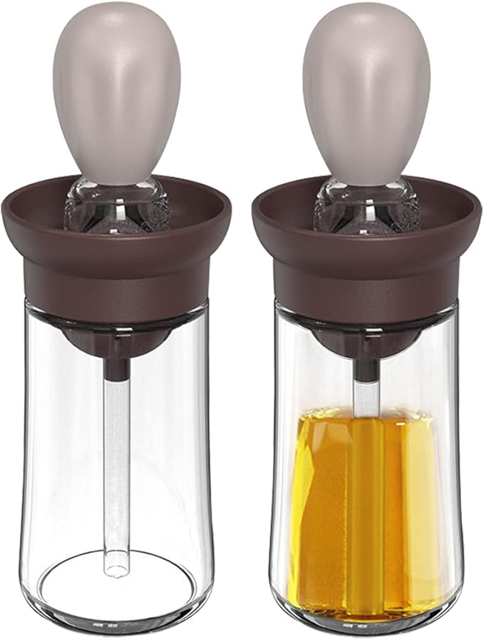 TINMIX Oil Dispenser with Brush - 2 Pack 180ml Glass Olive Oil Dispenser Bottle with Basting Brush for Cooking Frying Baking Kitchen, T-OB21 Grey