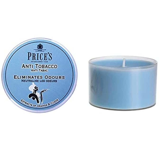 Price's - Anti-Tobacco Tin Candles - Odour Eliminating - Made with Orange and Clove Extracts - Clean, Fresh, Quality Fragrance - Long Lasting Scent