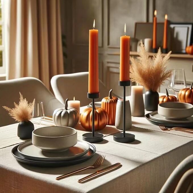 10-Inch Tall Dripless Taper Candles Set of 4 - Orange Tapered Candles, Perfect for Halloween,Fall - Smokeless, Unscented, Long Burning - Hand Poured, Colored Tall Candlesticks - Thanksgiving