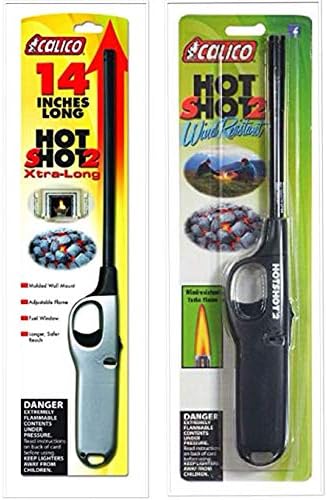 calico 2 Pack Combo Hot Shot Xtra Long and Standard Wind Resistant Lighter Safe for Camping/Grilling/Home, Adjustable Flame
