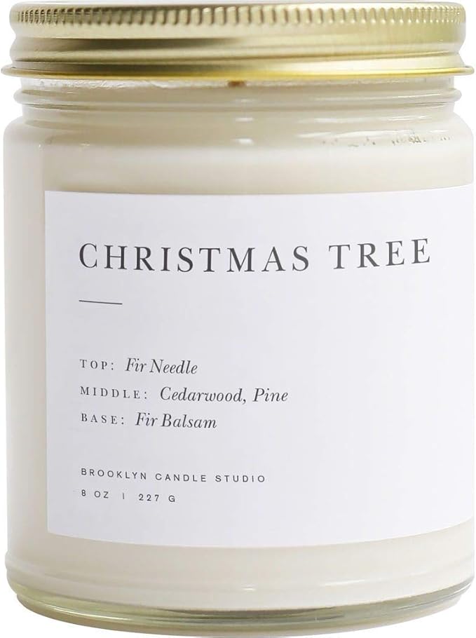 Brooklyn Candle Studio Christmas Tree Jar Candle - Luxury Scented Candle, Vegan Soy Wax, Hand Poured in The USA, 50 Hour Slow Burn Time - 7.5oz