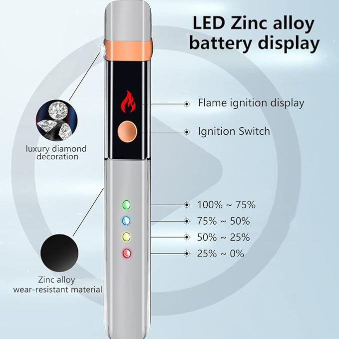 Electric Lighter Rechargeable, RSBYE USB Lighter with LED Battery Indicator Plasma Flame Lighters Windproof Great for Candles, Camping, and Home (Ice Silver)