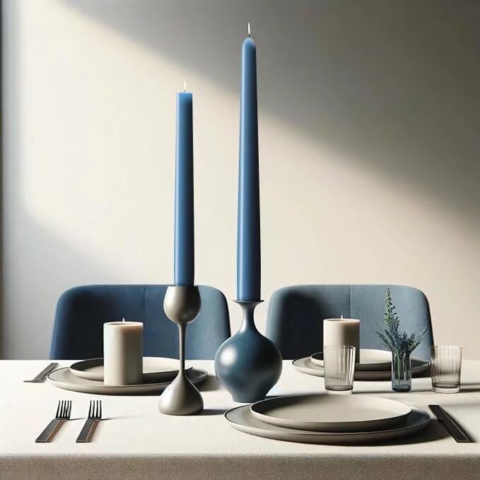 12-Inch Tall Dripless Taper Candles Set of 4 - Classic Blue Tapered Candles, Perfect for Spring - Smokeless, Unscented, Long Burning - Hand Poured, Colored Tall Candlesticks - Dark Blue