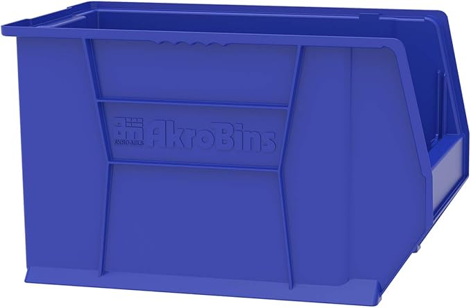 Akro-Mils 30282 Super-Size AkroBins Plastic Storage Bins, Space-Saving Stackable Bins for Garage, Classroom, Warehouse Organization, 20" L x 12" W x 12" H, Blue, 2-Pack