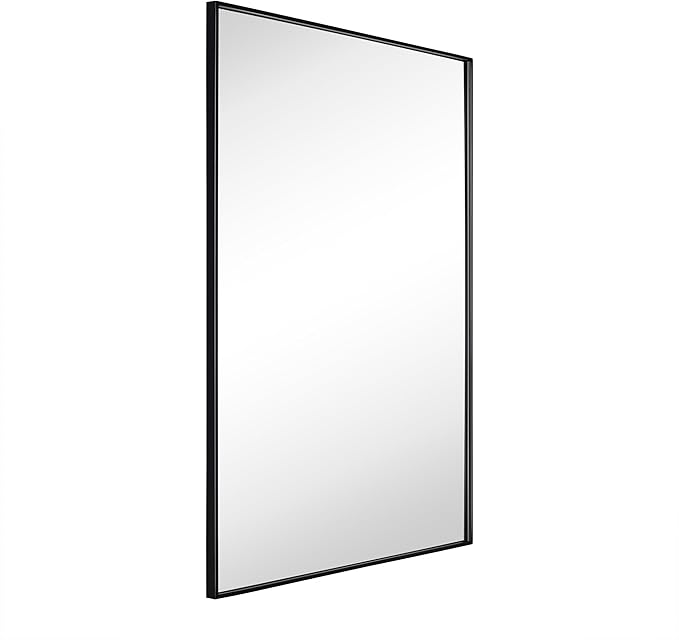TEHOME Black Bathroom Vanity Mirror with Squared Corners, 24x32'' Matt Black Rectangle Stainless Steel Metal Framed Mirror for Bathroom
