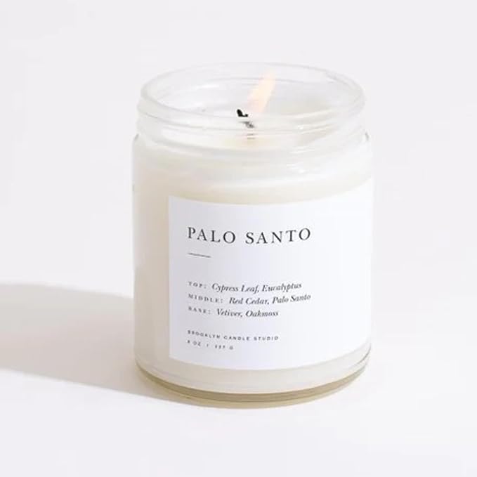 Brooklyn Candle Studio Palo Santo Jar Candle - Cedar and Eucalyptus Luxury Scented Candle, Vegan Soy Wax, Hand Poured in The USA, 50 Hour Slow Burn Time - 7.5 oz