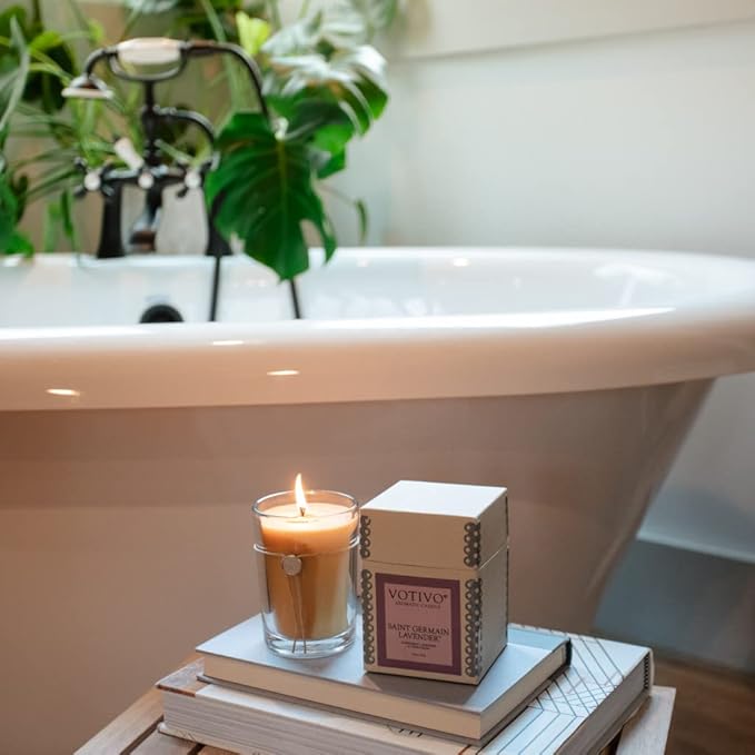 Votivo Saint Germain Lavender 6.8 oz Aromatic Candle | Soy Wax Blend | Luxury Glass Jar Scented Candle & Box | Candles for Home Scented | Long Burning & Highly Scented