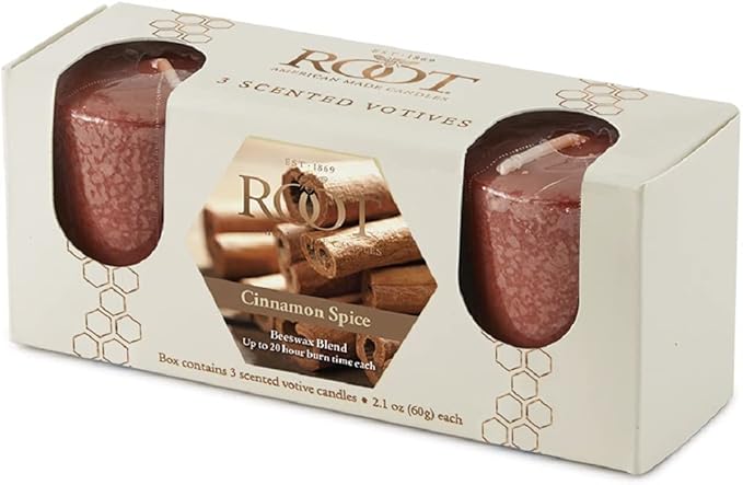 Root Candles Votive Gift Pack 3-Count Fall/Winter Scented Votive Candle Beeswax Blend Premium Handcrafted 20-Hour Votives, Cinnamon Spice
