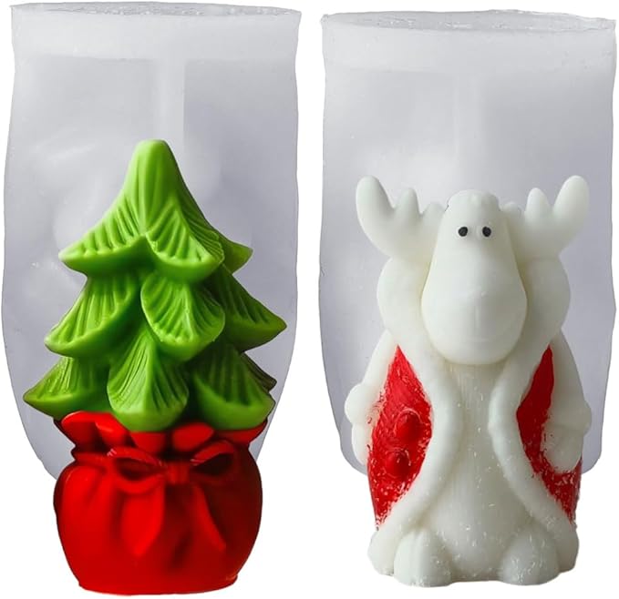 Christmas Tree Silicone Mold, Elk Candle Mold for Soap Soy Wax DIY Handcraft, Winter Resin Mold Gift Wedding Party Home Dinner Festive Days Car Christmas Decoration