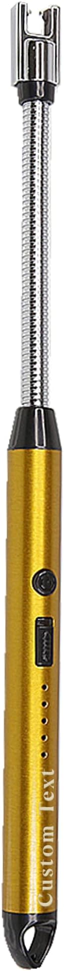 Custom Extra Long Electric Lighter, USB Rechargeable Candle Lighter, Reusable Electric Lighter with Charger for Indoor and Outdoor, Camping Essential for Men and Women, Engravable Designs (Gold)